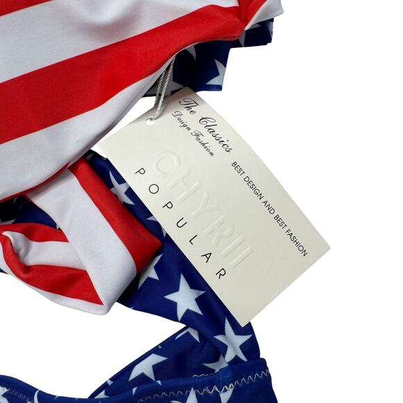 CHYRII *NEW* American Flag Sexy Criss Cross High Waisted Cut Out Swimsuit Sz XL - Picture 4 of 5